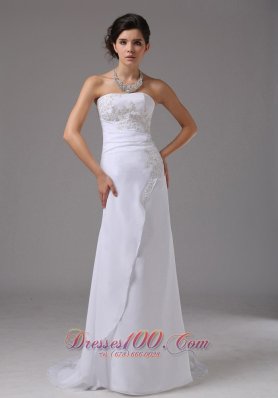 Embroidery Chiffon White Dress for Destination Wedding Sweep