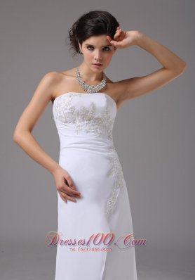 Embroidery Chiffon White Dress for Destination Wedding Sweep