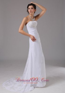 Embroidery Chiffon White Dress for Destination Wedding Sweep