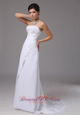 Embroidery Chiffon White Dress for Destination Wedding Sweep