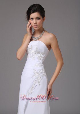 Embroidery Chiffon White Dress for Destination Wedding Sweep