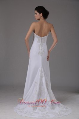 Embroidery Chiffon White Dress for Destination Wedding Sweep