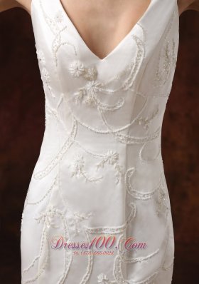 V-neck Embroidery Mermaid Garden Wedding Dress Court Train