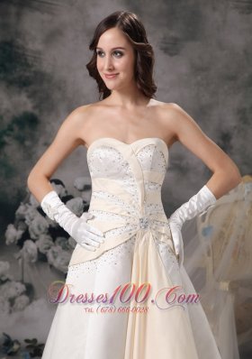 White and Champagne Church Wedding Dress Sweetheart Crystal