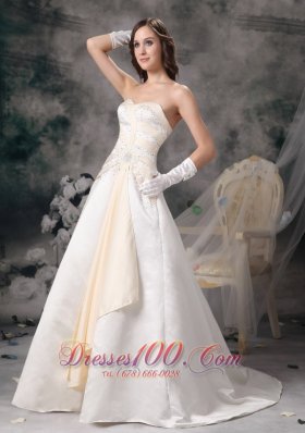 White and Champagne Church Wedding Dress Sweetheart Crystal