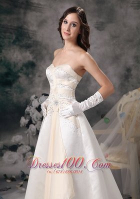 White and Champagne Church Wedding Dress Sweetheart Crystal