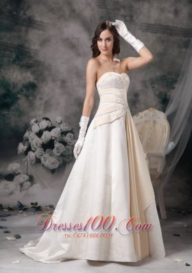 White and Champagne Church Wedding Dress Sweetheart Crystal