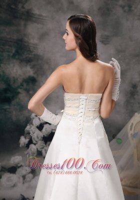 White and Champagne Church Wedding Dress Sweetheart Crystal