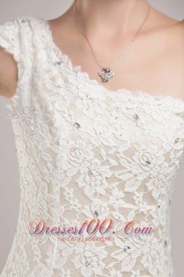 One Shoulder Slit Destination Lace Wedding Dress