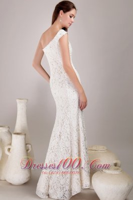 One Shoulder Slit Destination Lace Wedding Dress