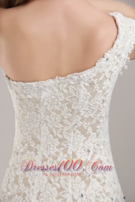 One Shoulder Slit Destination Lace Wedding Dress