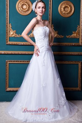 Appliques Apron Split Wedding Dress A-line Floor-length