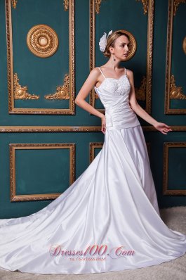 Spring A-line Straps Wrapped Wedding Gowns Chapel Train