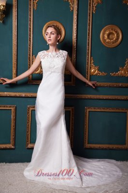 Dramatic Convertible Lace Wedding Dress Scoop Chapel Train