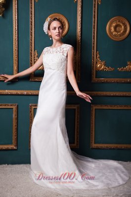 Dramatic Convertible Lace Wedding Dress Scoop Chapel Train