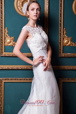 Dramatic Convertible Lace Wedding Dress Scoop Chapel Train