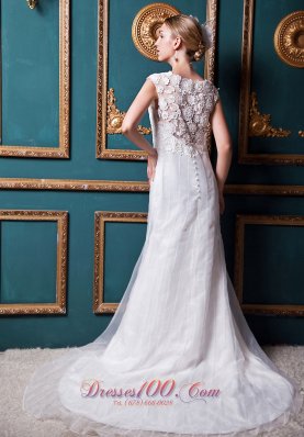 Dramatic Convertible Lace Wedding Dress Scoop Chapel Train