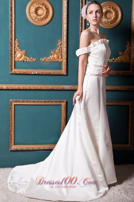 Special Off The Shoulder Bridal Dresses Court Train Satin