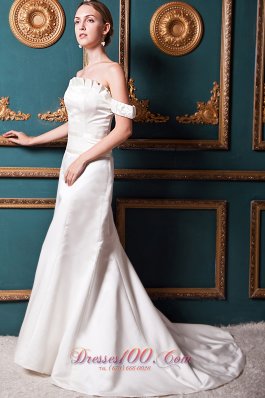 Special Off The Shoulder Bridal Dresses Court Train Satin