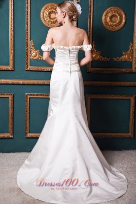 Special Off The Shoulder Bridal Dresses Court Train Satin