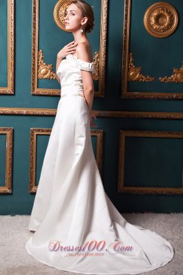 Special Off The Shoulder Bridal Dresses Court Train Satin