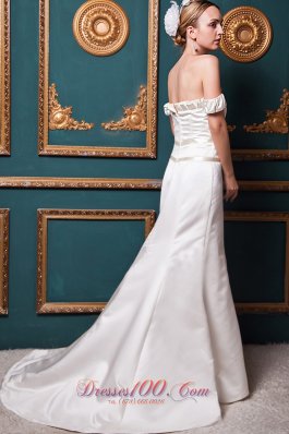 Special Off The Shoulder Bridal Dresses Court Train Satin