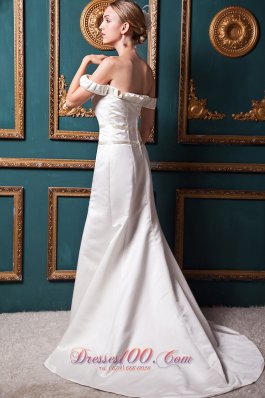 Special Off The Shoulder Bridal Dresses Court Train Satin