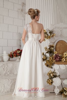 White Beaded One Shoulder Beach Wedding Dress Floor-length