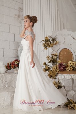 White Beaded One Shoulder Beach Wedding Dress Floor-length