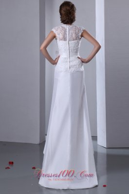 Fashionable High-low Lace Wedding Dress Appliques Bowknot Sash