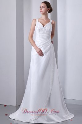 Classical A-line Straps Hall Wedding Dress Ruch Beading