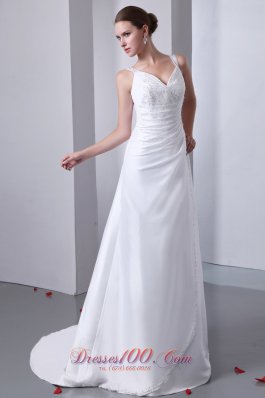 Classical A-line Straps Hall Wedding Dress Ruch Beading