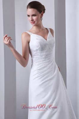 Classical A-line Straps Hall Wedding Dress Ruch Beading