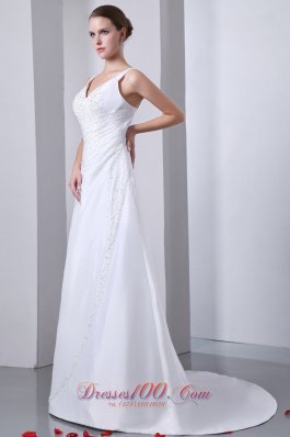 Classical A-line Straps Hall Wedding Dress Ruch Beading