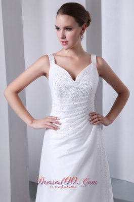 Classical A-line Straps Hall Wedding Dress Ruch Beading