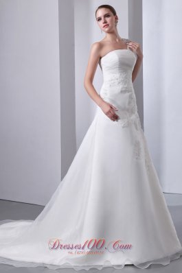 One Shoulder Church Wedding Dress Chapel Train Appliques