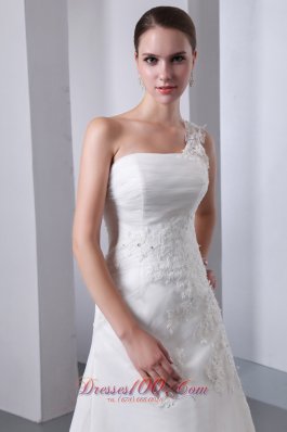 One Shoulder Church Wedding Dress Chapel Train Appliques