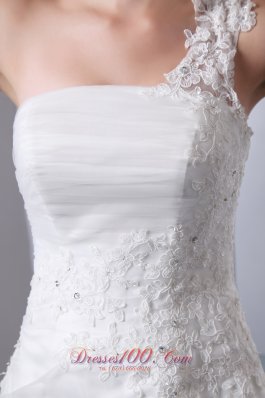 One Shoulder Church Wedding Dress Chapel Train Appliques