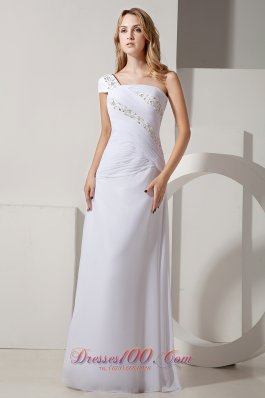 Column One Shoulder Cap Sleeve Beach Bridal Dress Chiffon