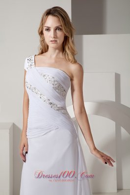 Column One Shoulder Cap Sleeve Beach Bridal Dress Chiffon