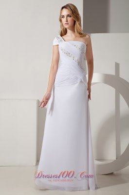 Column One Shoulder Cap Sleeve Beach Bridal Dress Chiffon