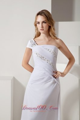 Column One Shoulder Cap Sleeve Beach Bridal Dress Chiffon