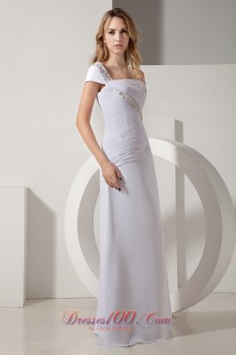 Column One Shoulder Cap Sleeve Beach Bridal Dress Chiffon