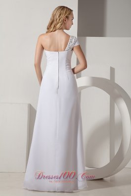 Column One Shoulder Cap Sleeve Beach Bridal Dress Chiffon