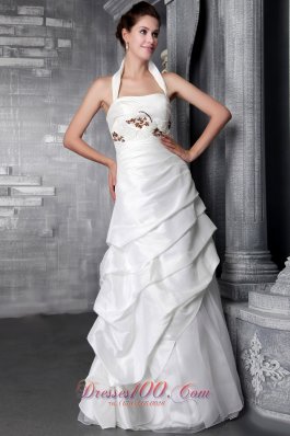 Princess Halter Appliques Wedding Gowns Floor-length Tiered