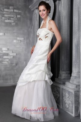 Princess Halter Appliques Wedding Gowns Floor-length Tiered