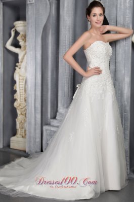 Gorgeous Appliques Beaded Bridal Dress Strapless Court Tulle