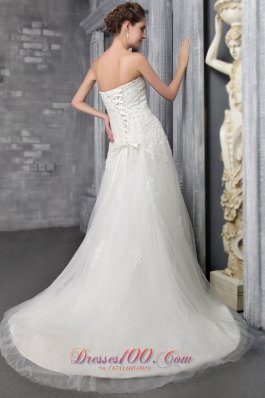 Gorgeous Appliques Beaded Bridal Dress Strapless Court Tulle