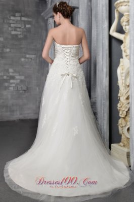 Gorgeous Appliques Beaded Bridal Dress Strapless Court Tulle