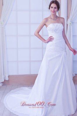 A-line White Wedding Reception Dress Beaded Chapel